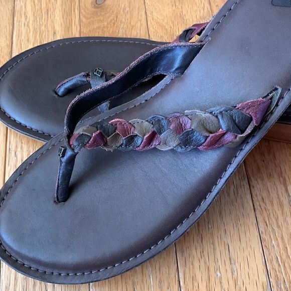 Reef Braided Brown Leather Sandals Flip Flops Wedge Size 10 - Picture 4 of 9